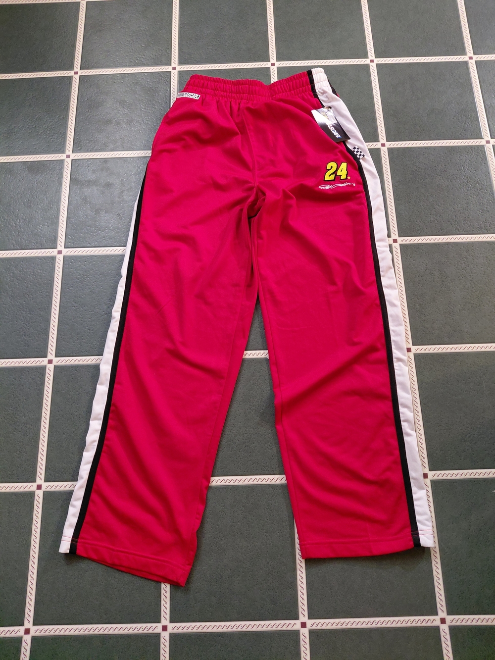 Nascar Red Track Sweatpants with White & Black Side Stripes